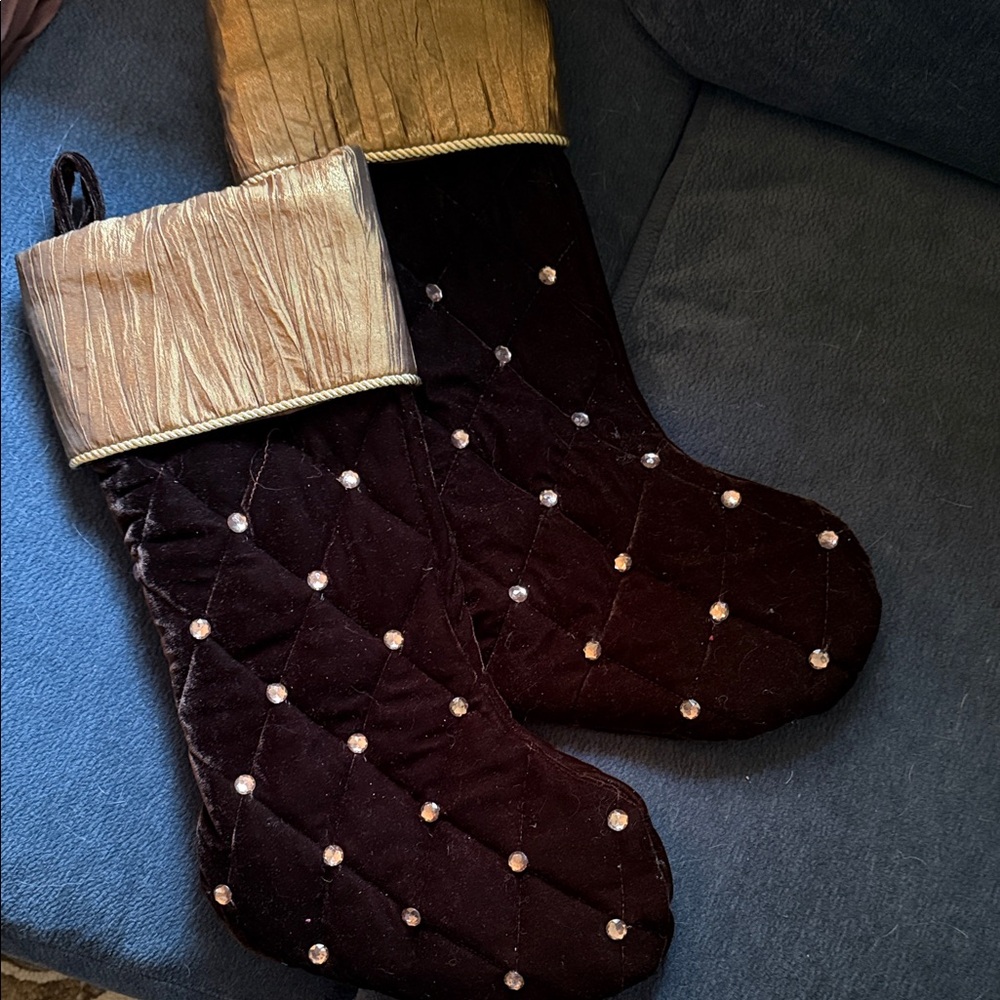 Elegant Gold and Brown Quilted Christmas Stockings (pair)